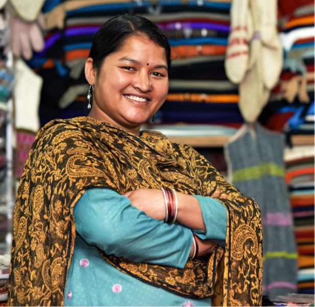 Smiling Asian woman in traditional dress