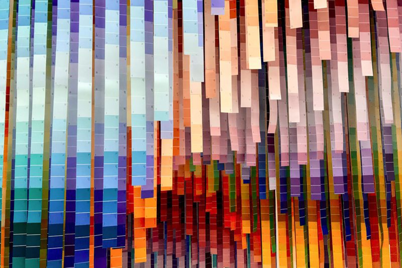 Colored paper strips plotting climate change
