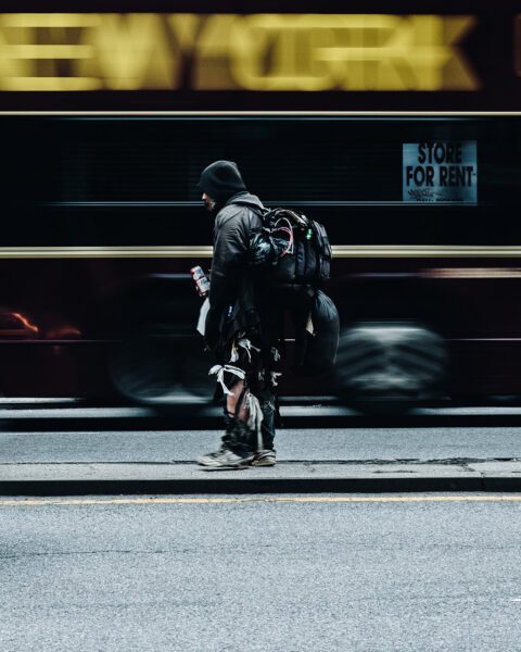 Homeless man on street