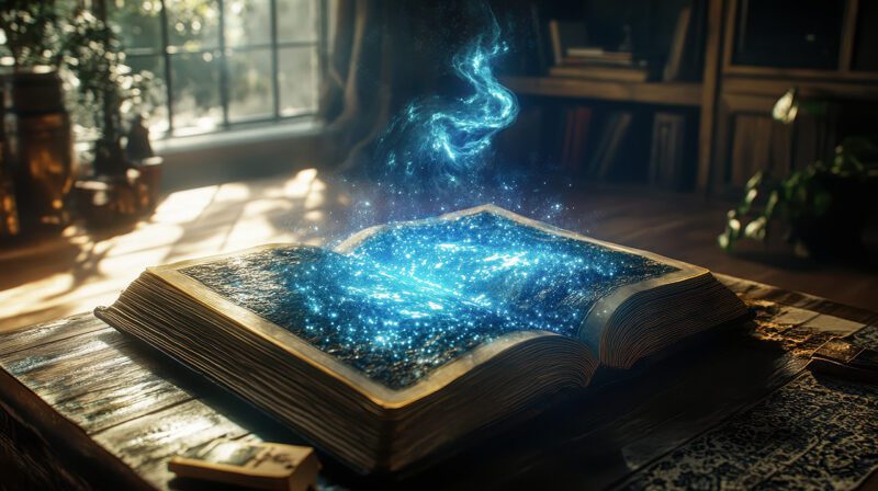 Magic streaming from a book on table