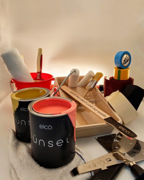 Eicó paint cans and supplies