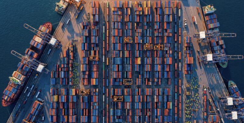 Shipping yard and containers from above