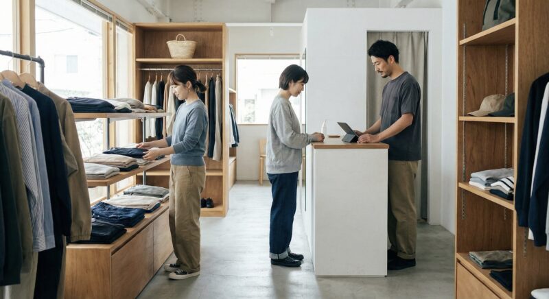 etail environment with employees confidently cross-trained across roles — stocking, customer service, and operations.