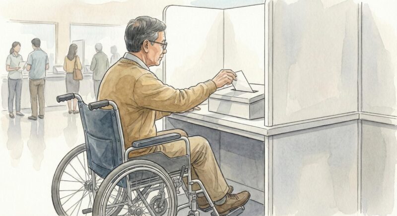 Thai man in wheelchair voting