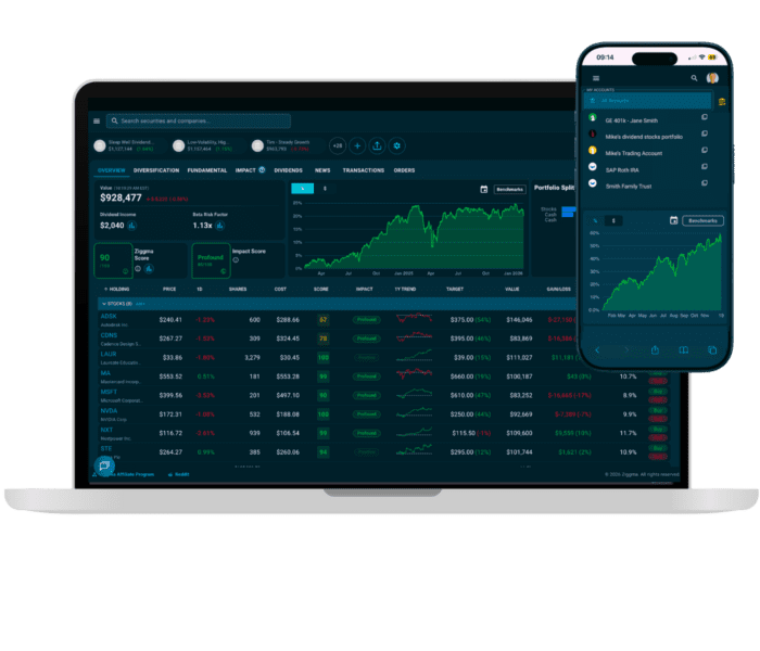 portfolio overview on desktop and mobile
