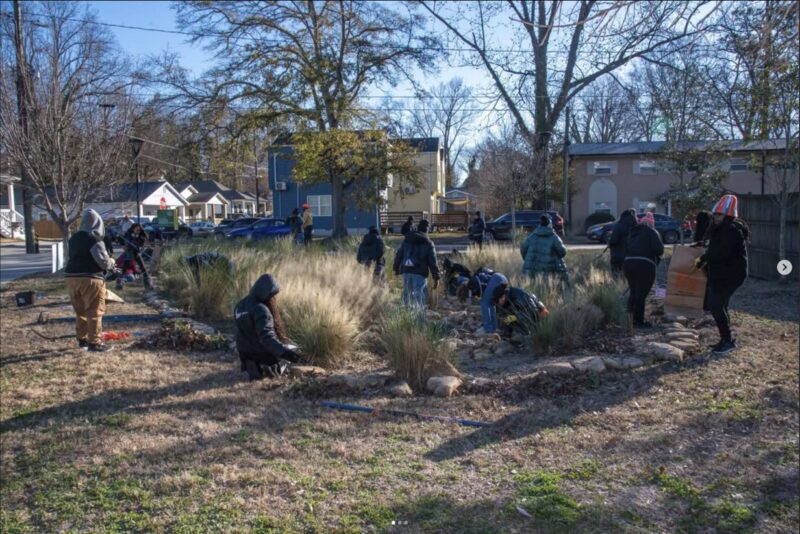 Residents working in community space